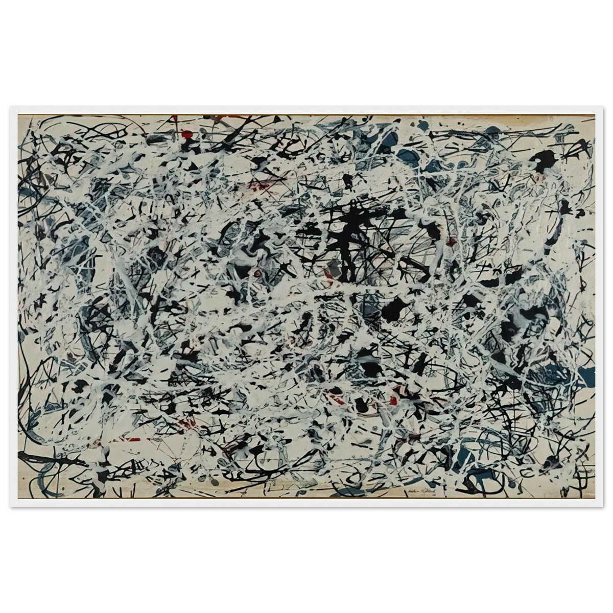 COMPOSITION WHITE BLACK BLUE AND RED ON WHITE 1948 Framed Poster | Jackson Pollock Framed Prints Wall Art | Jackson Pollock Store