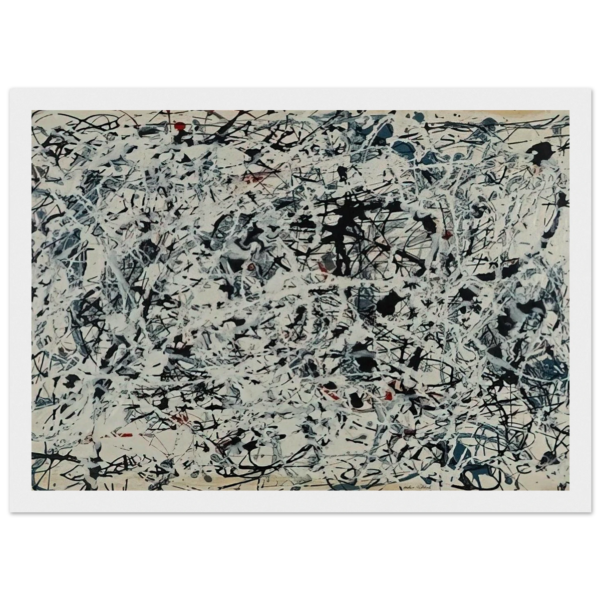 COMPOSITION WHITE BLACK BLUE AND RED ON WHITE 1948 Framed Poster | Jackson Pollock Framed Prints Wall Art | Jackson Pollock Store