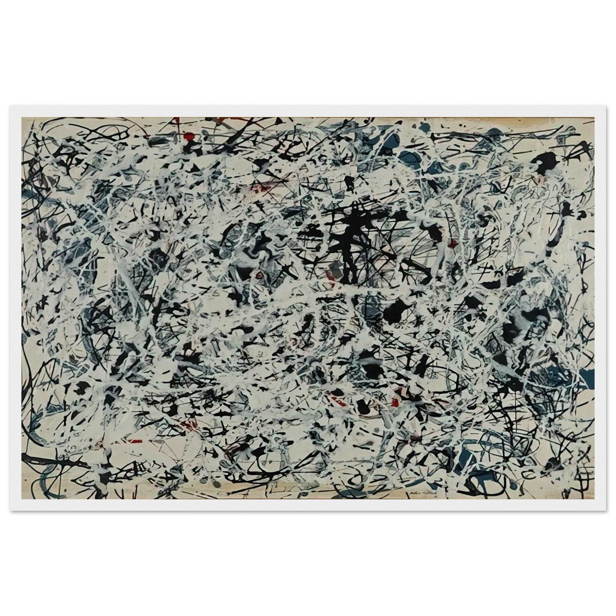 COMPOSITION WHITE BLACK BLUE AND RED ON WHITE 1948 Framed Poster | Jackson Pollock Framed Prints Wall Art | Jackson Pollock Store